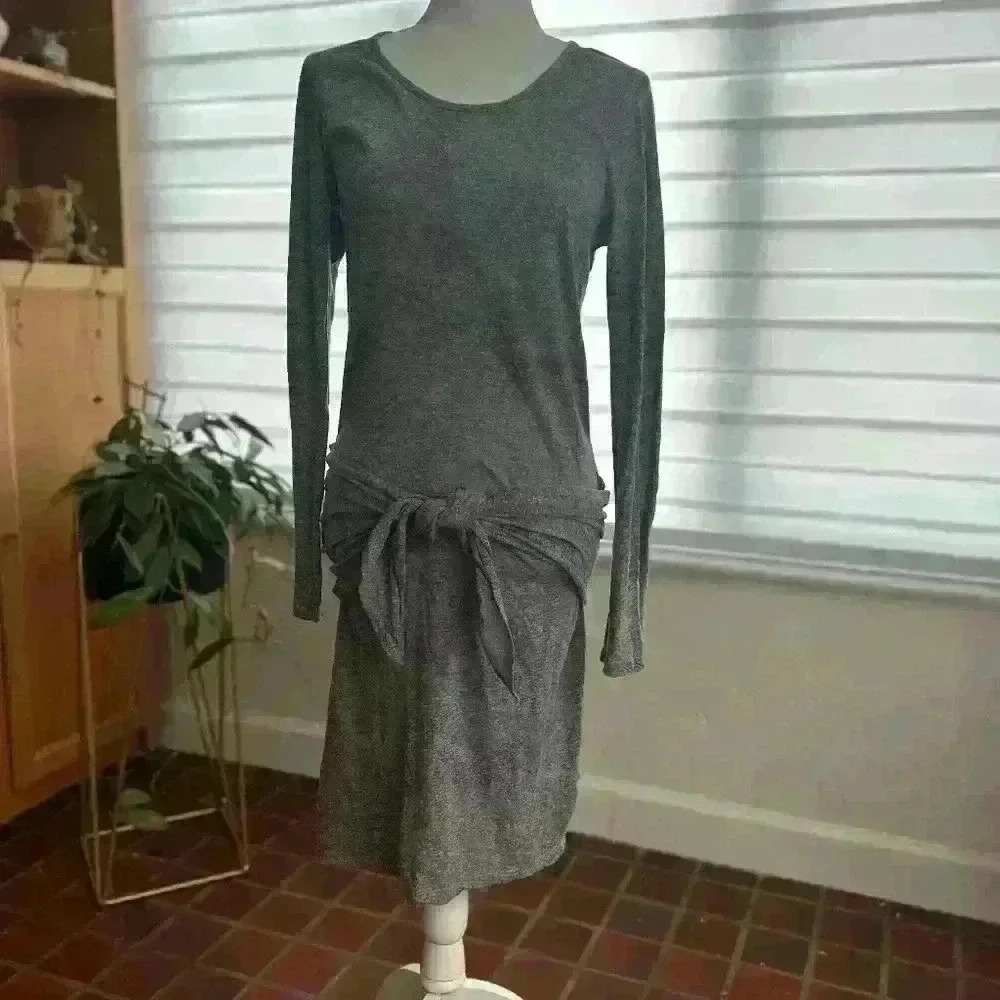 Monrow Tie Front Dress in Grey Long Sleeve Size Medium